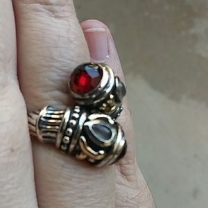 Bali 925 Silver & 14k Gold Garnet Moonstone ring ♥